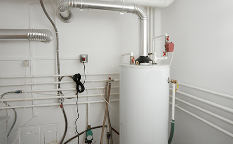 hot water tank in a utility room