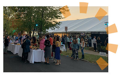 A group of people gathering at a local event. 