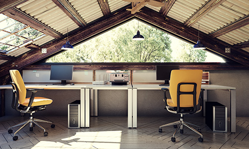 An office inside of an old barn. 