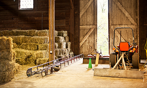 A barn being used for extra storage. 