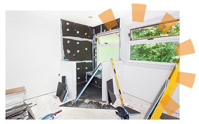 A bathroom with a new walk-in shower