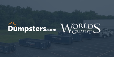 Dumpsters.com logo on top of background image of Dumpsters.com office