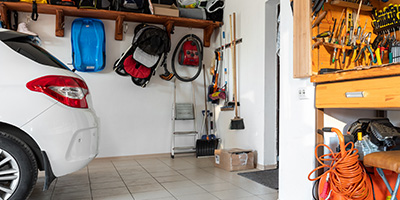 A neat and organized garage after cleaning out clutter. 