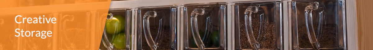 Shelf with glass jars of food storage.