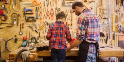 Dad and Son at Workbench