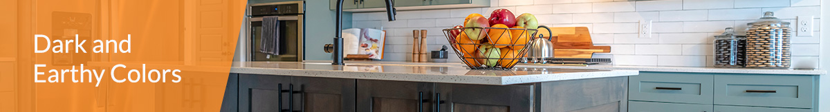 Kitchen With Dark Faucet and Earthy Cabinet Colors.