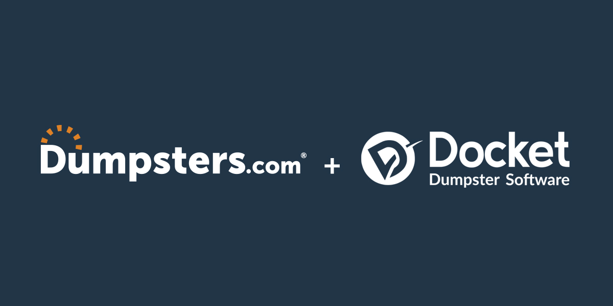 Dumpsters.com logo on top of background image of Dumpsters.com office
