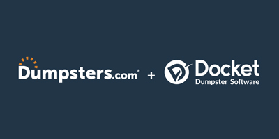 Dumpsters.com logo and Docket logo on blue background