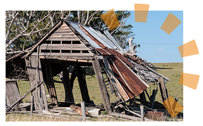 An old shed to be demolished before clearing land. 