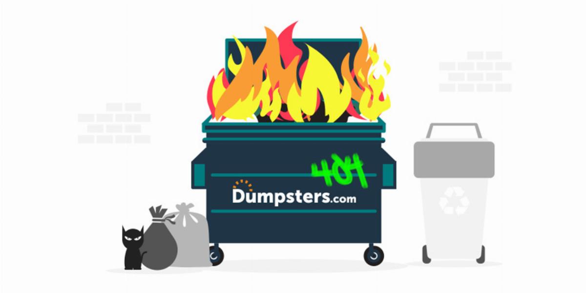 Dumpster fire 404 image.