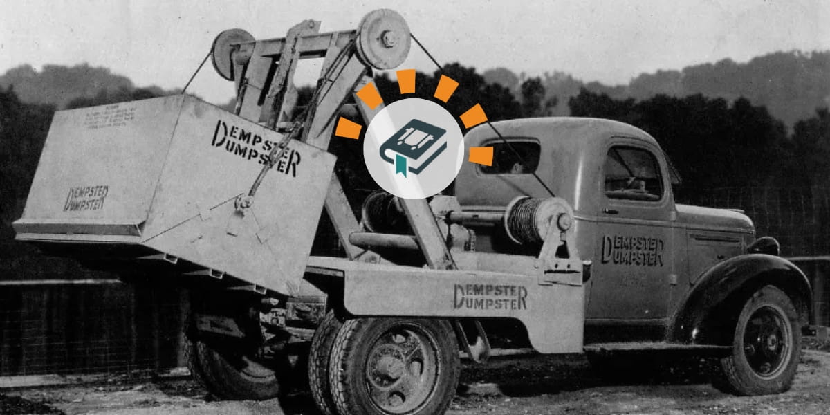 An image of Dempster's original dumpster and truck.