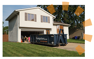 A Dumpsters.com dumpster used to remove old items from a garage.