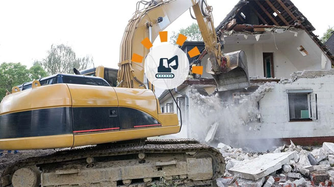 Excavator Demoing House