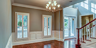 Wainscoting installed in a home entryway.