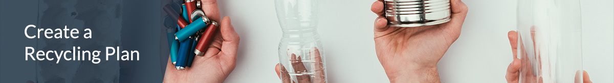 Hands holding different types of recyclables.