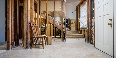 A home undergoing a DIY home demolition. 