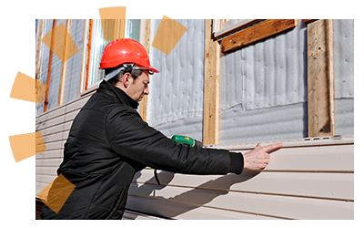 Homeowner using powertool to remove nails from vinyl siding panels.