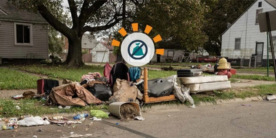 Pile of Household Junk and Debris in Front Yard
