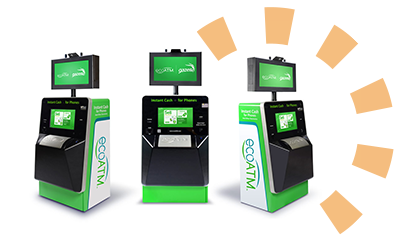 Three ecoATM machines against a white background.