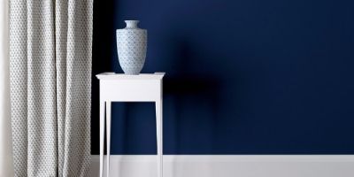 Dark blue living room paint color.