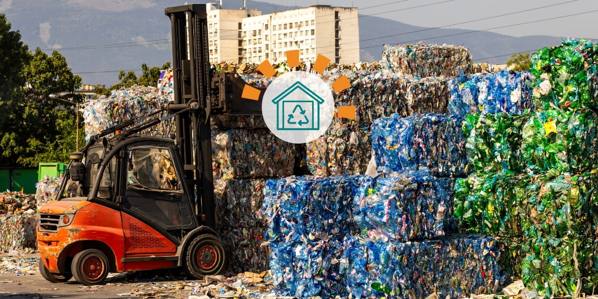 Forklift Moving Bales of Plastic at MRF