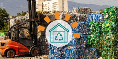 Forklift Moving Bales of Plastic at MRF