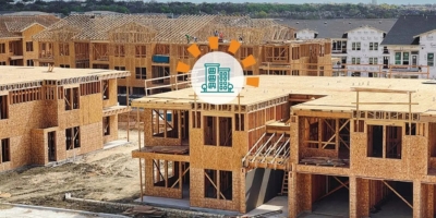 Several multifamily apartment buildings under construction.