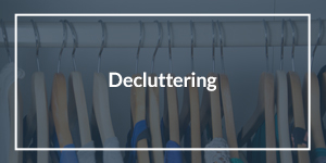 Decluttering text overlaid on image of a closet