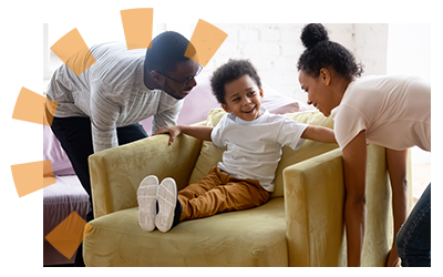 A family moving furniture to take to their home. 