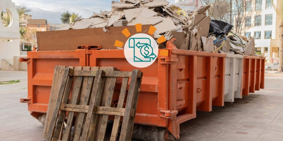 Roll off dumpster overfilled with debris.