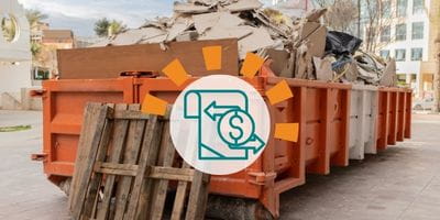Roll off dumpster overfilled with debris.