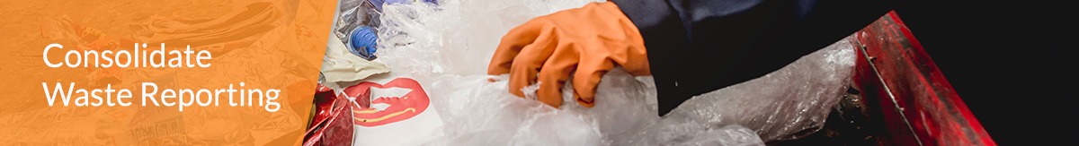 Garbage sorter wearing orange gloves while processing trash at a recycling facility.