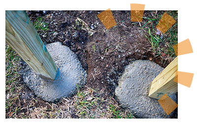 Wood posts set in concrete.