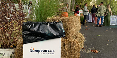 A Dumpsters.com trash can at The Refugee Response's Reap the Benefit event.  