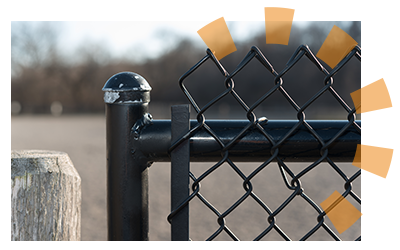 A fence post with caps and clamps intact.