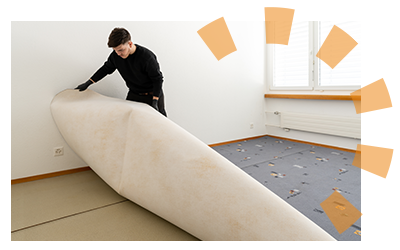 Removing a patterned carpet.