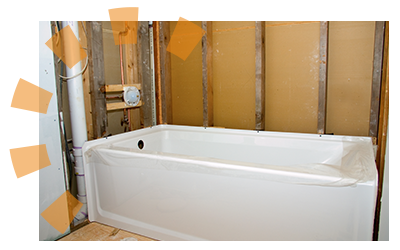 A tub in a demolished bathroom