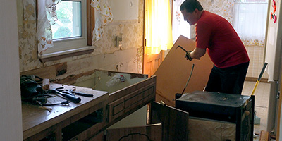 Upper and Lower Wooden Kitchen Cabinets.