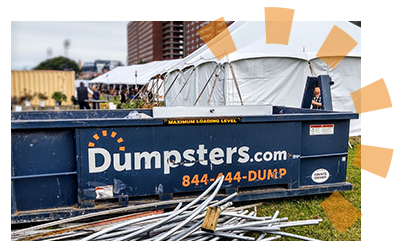 A rented Dumpsters.com dumpster at an event. 