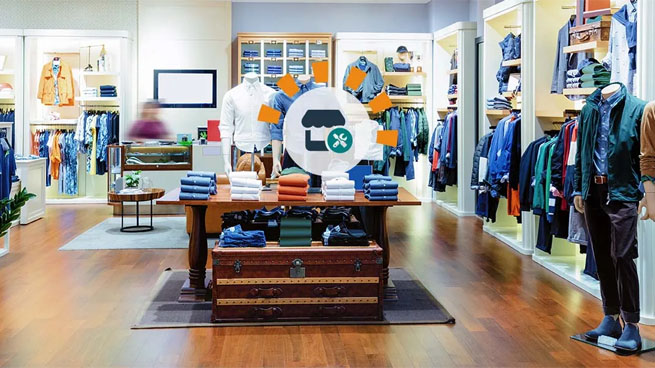Clothing on display in a retail clothing store