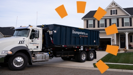 Dumpsters.com Roll Off Dumpster in Front of House