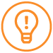 Orange light bulb icon with an exclamation point in a circle.