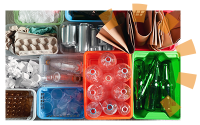 A table of sorted recyclables.