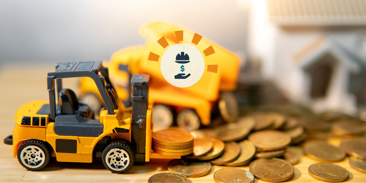 Toy forklift scooping coins.