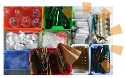 Different types of recyclable materials in bins
