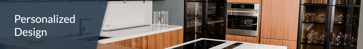 Asymmetrial Modern Kitchen With Wine Glass Display.