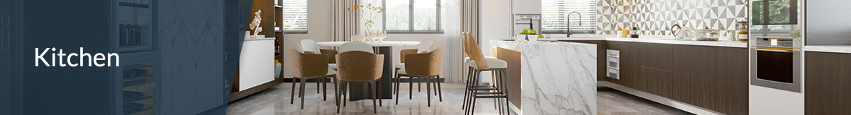 Updated modern kitchen dining area with marble countertops and wood floors open floorplan.