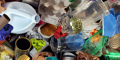 A pile of single-stream recyclable materials.