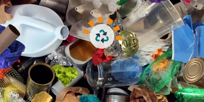 A pile of single-stream recyclable materials.