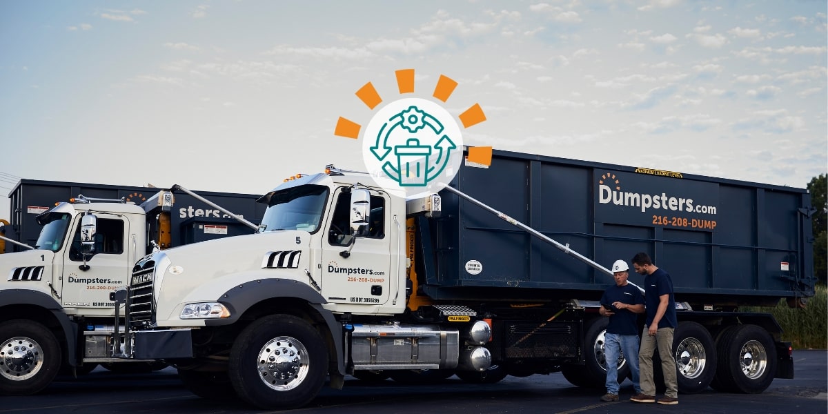Dumpsters.com Dumpster With Waste Disposal Journey Logo